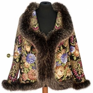 Куртка из павловопосадского платка с мехом, арт.5213