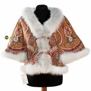 Куртка-пелерина из платков с мехом песца арт. 2821
