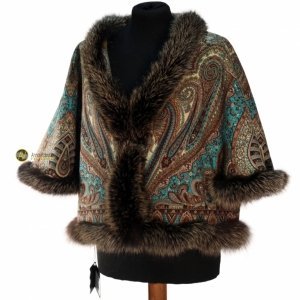 Куртка-пелерина из платков с мехом лисы арт.2819